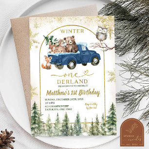 Winter Onederland Waldtiere Erster Geburtstag Einladung