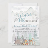 Winter ONEderland Waldtiere Geburtstag Einladung (Vorderseite)