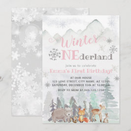 Winter ONEderland Waldtiere Geburtstag Einladung