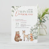 Winter Onederland Watercolor Animal First Birthday Einladung (Stehend Vorderseite)