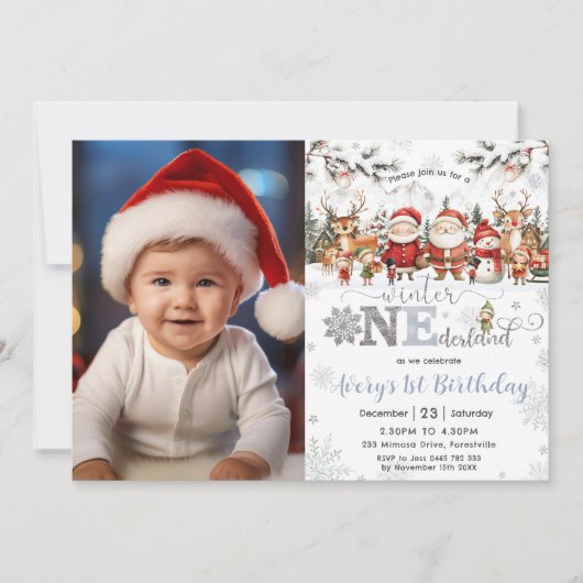 Winter Onederland Weihnachten Weihnachten 1. Gebur Einladung (Vorderseite)