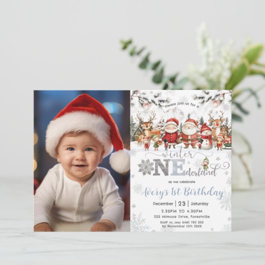 Winter Onederland Weihnachten Weihnachten 1. Gebur Einladung (Stehend Vorderseite)