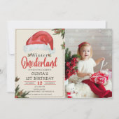 Winter ONEderland Weihnachten Weihnachtsmannmütze Einladung (Vorderseite)