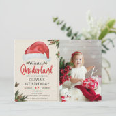 Winter ONEderland Weihnachten Weihnachtsmannmütze Einladung (Stehend Vorderseite)