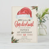 Winter ONEderland Weihnachten Weihnachtsmannmütze Einladung (Stehend Vorderseite)