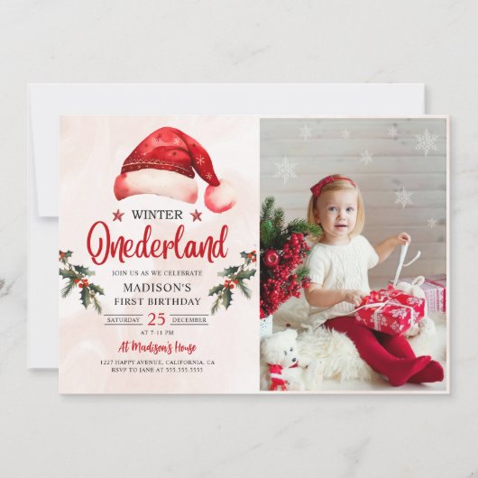 Winter Onederland Weihnachts-Weihnachtsmannmütze G Einladung (Vorderseite)
