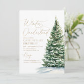 Winter Onederland Weihnachtsbaum 1. Geburtstag Einladung (Stehend Vorderseite)