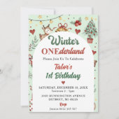 Winter Onederland Weihnachtsfest Rentier 1. Geburt Einladung (Vorderseite)