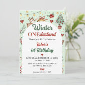 Winter Onederland Weihnachtsfest Rentier 1. Geburt Einladung (Stehend Vorderseite)