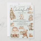 Winter Onederland Weihnachtshäuser Geburtstag Einladung (Vorderseite)