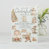 Winter Onederland Weihnachtshäuser Geburtstag Einladung (Stehend Vorderseite)