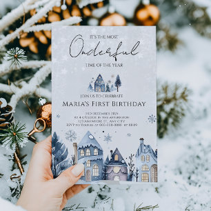 Winter Onederland Weihnachtshäuser Geburtstag Einladung