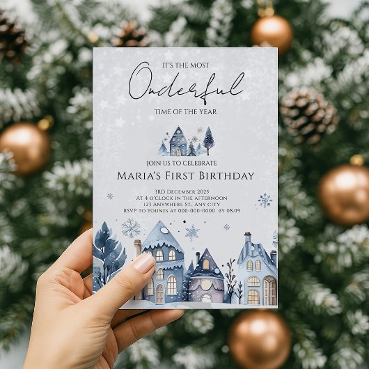 Winter Onederland Weihnachtshäuser Geburtstag Einladung