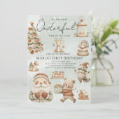 Winter Onederland Weihnachtshäuser Geburtstag Einladung (Stehend Vorderseite)