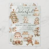 Winter Onederland Weihnachtshäuser Geburtstag Einladung (Vorne/Hinten)