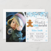 Winter Onederland Weihnachtsjunge 1. Geburtstag Fo Einladung (Vorne/Hinten)