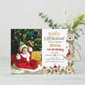 Winter ONEderland Weihnachtsmann Rentier Geburtsta Einladung (Stehend Vorderseite)