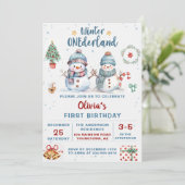 Winter Onederland Weihnachtsschneemann Geburtstag Einladung (Stehend Vorderseite)