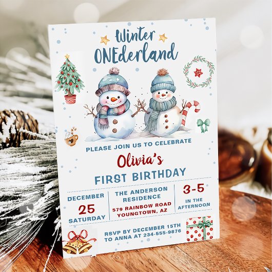 Winter Onederland Weihnachtsschneemann Geburtstag Einladung