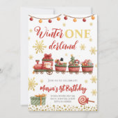 Winter Onederland Weihnachtszug Gold Geburtstag Einladung (Vorderseite)