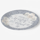 Winter ONEderland Weiß und Silber Blumendekor Pappteller (Schrägansicht)