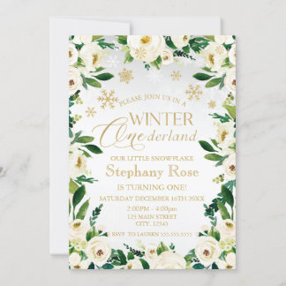 Winter Onederland Weiße Blumen Schneeflocken Einladung