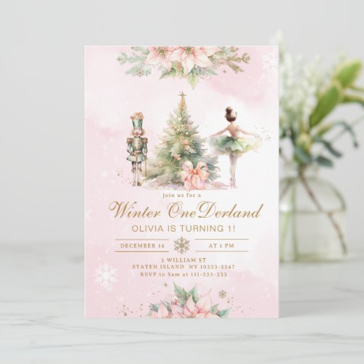 Winter Onederland Whimsical 1st birthday Brunette Einladung (Stehend Vorderseite)