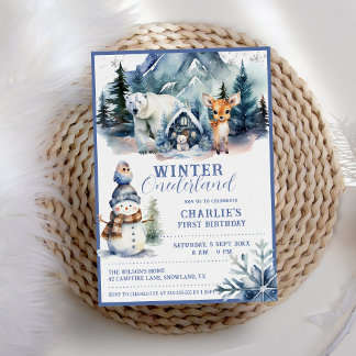 Winter Onederland Whimsical Woodland 1. Geburtstag Einladung
