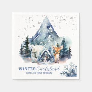 Winter Onederland Whimsical Woodland 1. Geburtstag Serviette