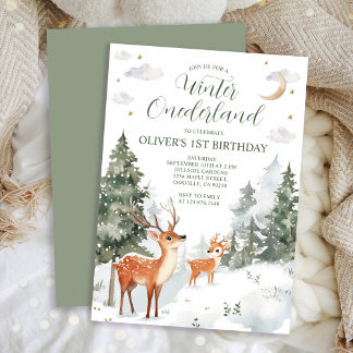 Winter Onederland Woodland 1. Geburtstag Einladung