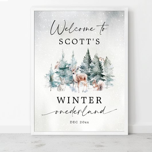 Winter ONEderland Woodland 1st Birthday Welcome Poster