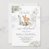Winter Onederland Woodland Animal Geburtstag Einladung (Vorderseite)