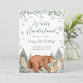 Winter Onederland Woodland Animal Party Einladung (Stehend Vorderseite)