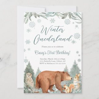 Winter Onederland Woodland Animal Party Einladung