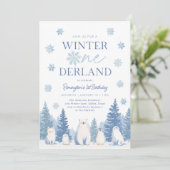 Winter Onederland Woodland Animals 1st Birthday Einladung (Stehend Vorderseite)