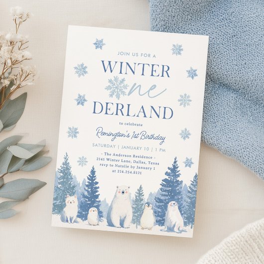 Winter Onederland Woodland Animals 1st Birthday Einladung