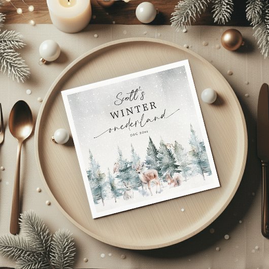 Winter ONEderland Woodland Animals 1st Birthday Serviette