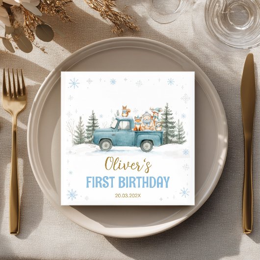 Winter Onederland Woodland Animals Birthday Napkin Serviette