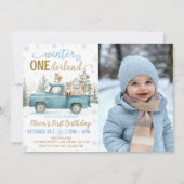 Winter Onederland Woodland Animals Birthday Photo Einladung (Vorderseite)