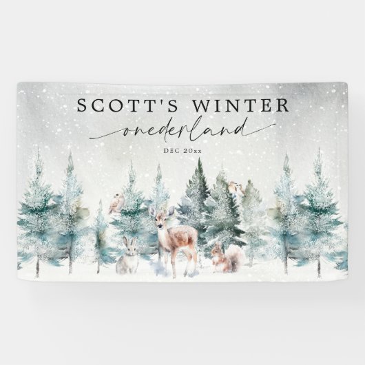 Winter ONEderland Woodland Forest 1st Birthday Banner (Horizontal)