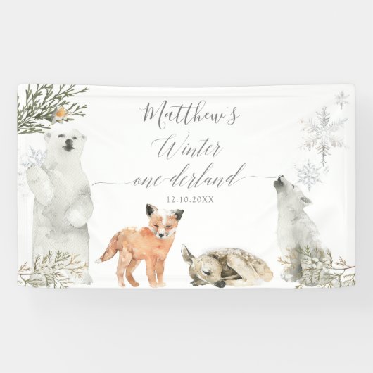 Winter Onederland Woodland Tier Geburtstag Groß Banner (Horizontal)
