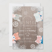 Winter Onederland Woodland Tiere Blue Birthday Einladung (Vorderseite)