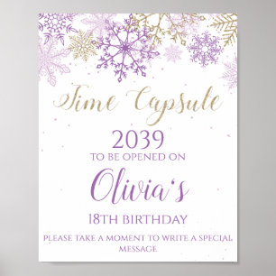 Winter ONEderland Zeitkapsel Schild Lila Gold
