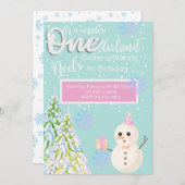 Winter Onederland zum ersten Geburtstag Einladung (Vorne/Hinten)