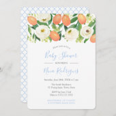 Winter Orange Baby Blue White Boy Baby Dusche Einladung (Vorne/Hinten)