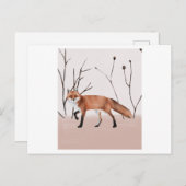 Winter orange fox walking in a portrait postkarte (Vorne/Hinten)