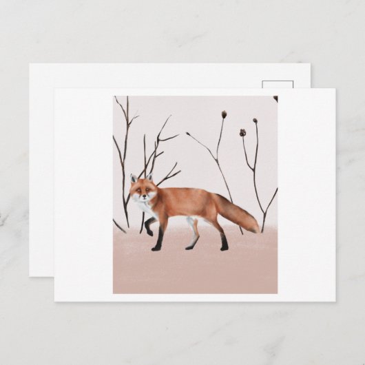 Winter orange fox walking in a portrait postkarte (Vorne/Hinten)