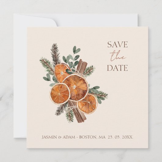 Winter Orange Scheiben getrocknet Citrus Cinnamon Save The Date (Vorderseite)