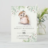 Winter Owl Baby Dusche Einladung (Stehend Vorderseite)