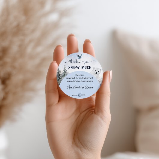 Winter Owl Bear Snowflake Danke Baby Dusche Runder Aufkleber